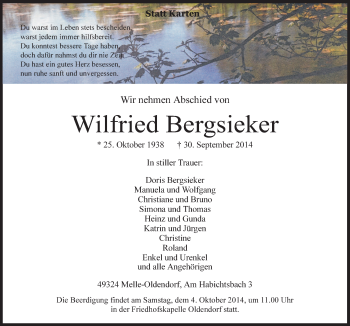 Traueranzeige von Wilfried Bergsieker von Neue Osnabrücker Zeitung GmbH & Co. KG