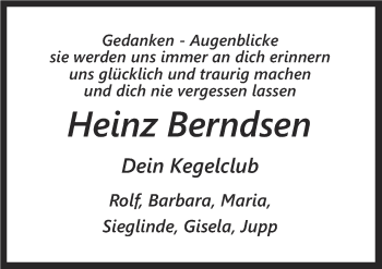 Traueranzeige von Heinz Berndsen von Neue Osnabrücker Zeitung GmbH & Co. KG