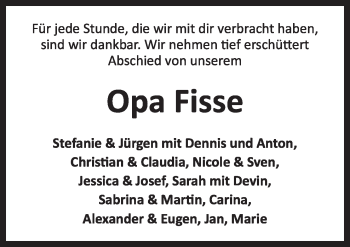 Traueranzeige von Opa Fisse von Neue Osnabrücker Zeitung GmbH & Co. KG