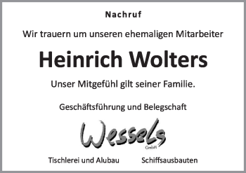 Traueranzeige von Heinrich Wolters von Neue Osnabrücker Zeitung GmbH & Co. KG