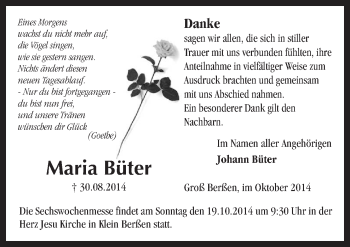 Traueranzeige von Maria Büter von Neue Osnabrücker Zeitung GmbH & Co. KG