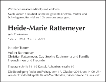 Traueranzeige von Heide-Marie Rattemeyer von Neue Osnabrücker Zeitung GmbH & Co. KG