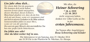 Traueranzeige von Heiner Schwering von Neue Osnabrücker Zeitung GmbH & Co. KG