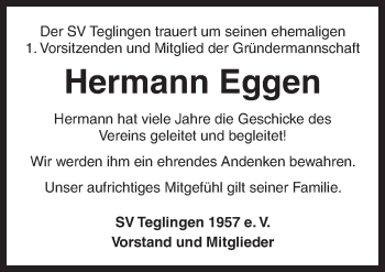 Traueranzeige von Hermann Eggen von Neue Osnabrücker Zeitung GmbH & Co. KG