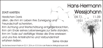 Traueranzeige von Hans-Hermann Wessjohann von Neue Osnabrücker Zeitung GmbH & Co. KG
