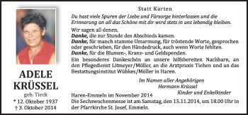 Traueranzeige von Adele Krüssel von Neue Osnabrücker Zeitung GmbH & Co. KG