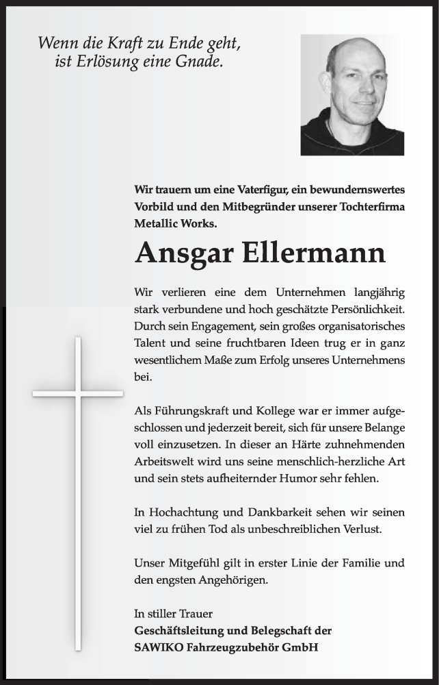  Traueranzeige für Ansgar Ellermann vom 08.11.2014 aus Neue Osnabrücker Zeitung GmbH & Co. KG