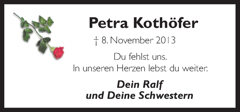  Traueranzeige für Petra Kothöfer vom 08.11.2014 aus Neue Osnabrücker Zeitung GmbH & Co. KG
