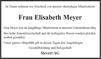 Traueranzeige von Elisabeth Meyer von Neue Osnabrücker Zeitung GmbH & Co. KG