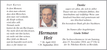 Traueranzeige von Hermann Heit von Neue Osnabrücker Zeitung GmbH & Co. KG