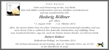 Traueranzeige von Hedwig Böllner von Neue Osnabrücker Zeitung GmbH & Co. KG