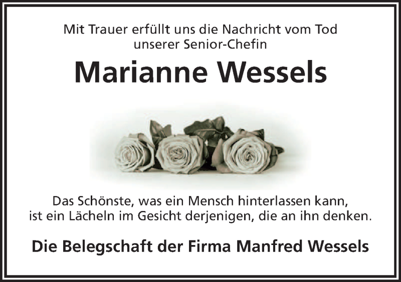  Traueranzeige für Marianne Wessels vom 19.11.2014 aus Neue Osnabrücker Zeitung GmbH & Co. KG