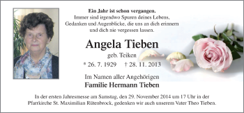 Traueranzeige von Angela Tieben von Neue Osnabrücker Zeitung GmbH & Co. KG