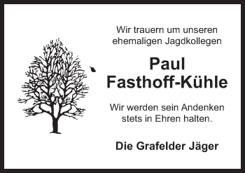 Traueranzeige von Paul Fasthoff-Kühle von Neue Osnabrücker Zeitung GmbH & Co. KG