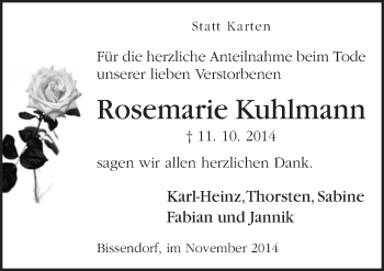 Traueranzeige von Rosemarie Kuhlmann von Neue Osnabrücker Zeitung GmbH & Co. KG