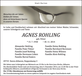 Traueranzeige von Agnes Rohling von Neue Osnabrücker Zeitung GmbH & Co. KG
