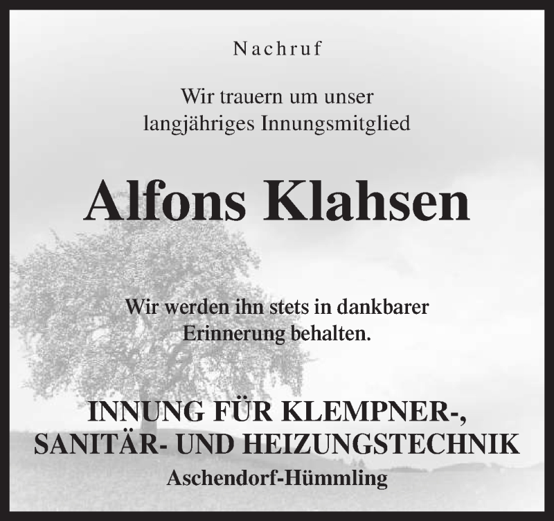  Traueranzeige für Alfons Klahsen vom 02.12.2014 aus Neue Osnabrücker Zeitung GmbH & Co. KG