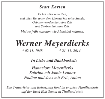 Traueranzeige von Werner Meyerdierks von Neue Osnabrücker Zeitung GmbH & Co. KG
