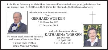 Traueranzeige von Gerhard und Katharina Wobken von Neue Osnabrücker Zeitung GmbH & Co. KG