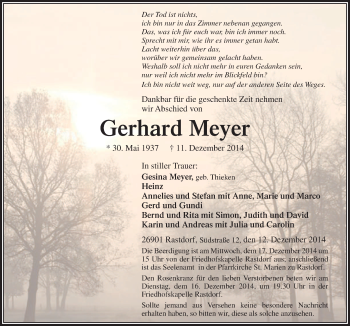 Traueranzeige von Gerhard Meyer von Neue Osnabrücker Zeitung GmbH & Co. KG