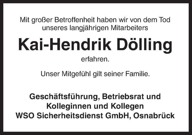  Traueranzeige für Kai-Hendrik Dölling vom 13.12.2014 aus Neue Osnabrücker Zeitung GmbH & Co. KG