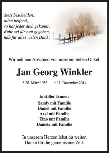 Traueranzeige von Jan Georg Winkler von Neue Osnabrücker Zeitung GmbH & Co. KG