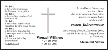 Traueranzeige von Wenzel Wilkens von Neue Osnabrücker Zeitung GmbH & Co. KG