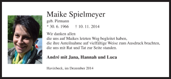 Traueranzeige von Maike Spielmeyer von Neue Osnabrücker Zeitung GmbH & Co. KG