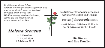 Traueranzeige von Helena Stevens von Neue Osnabrücker Zeitung GmbH & Co. KG