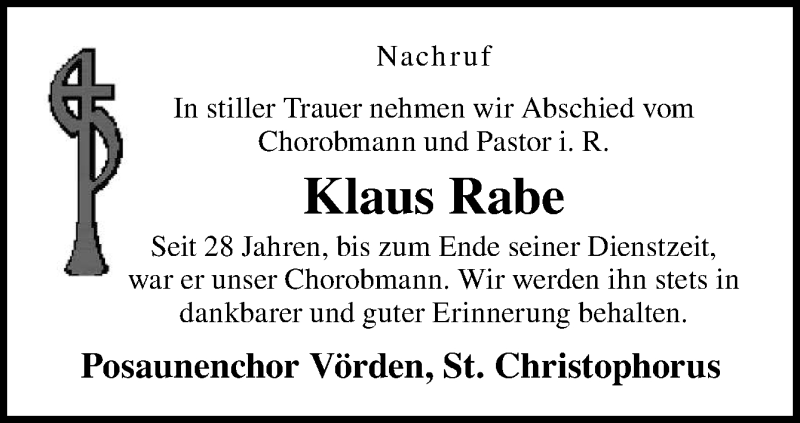  Traueranzeige für Klaus Rabe vom 01.02.2014 aus Neue Osnabrücker Zeitung GmbH & Co. KG