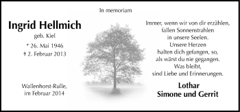 Traueranzeige von Ingrid Hellmich von Neue Osnabrücker Zeitung GmbH & Co. KG