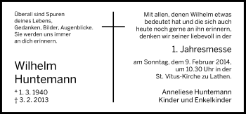 Traueranzeige von Wilhelm Huntemann von Neue Osnabrücker Zeitung GmbH & Co. KG