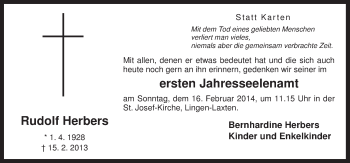 Traueranzeige von Rudolf Herbers von Neue Osnabrücker Zeitung GmbH & Co. KG