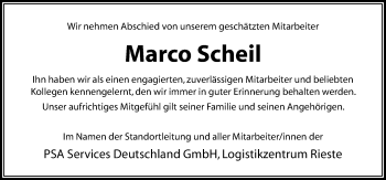Traueranzeige von Marco Scheil von Neue Osnabrücker Zeitung GmbH & Co. KG