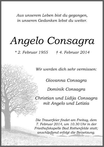 Traueranzeige von Angelo Consagra von Neue Osnabrücker Zeitung GmbH & Co. KG