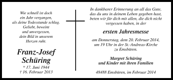 Traueranzeige von Franz-Josef Schüring von Neue Osnabrücker Zeitung GmbH & Co. KG