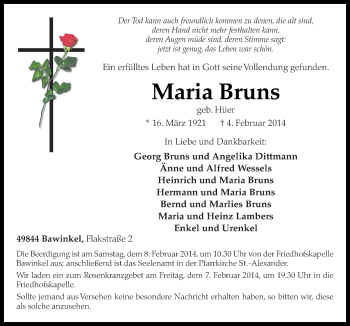 Traueranzeige von Maria Bruns von Neue Osnabrücker Zeitung GmbH & Co. KG