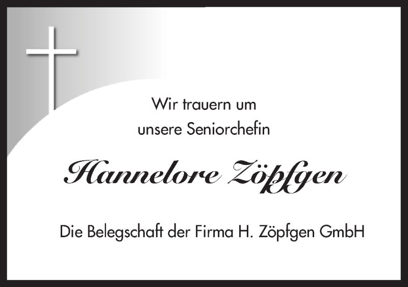  Traueranzeige für Hannelore Zöpfgen vom 07.02.2014 aus Neue Osnabrücker Zeitung GmbH & Co. KG