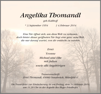 Traueranzeige von Angelika Thomandl von Neue Osnabrücker Zeitung GmbH & Co. KG