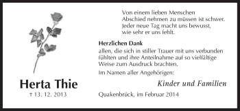 Traueranzeige von Herta Thie von Neue Osnabrücker Zeitung GmbH & Co. KG