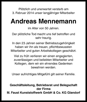 Traueranzeige von Andreas Mennemann von Neue Osnabrücker Zeitung GmbH & Co. KG
