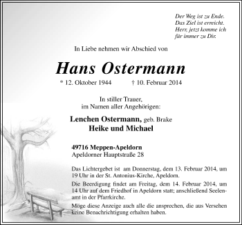 Traueranzeige von Hans Ostermann von Neue Osnabrücker Zeitung GmbH & Co. KG