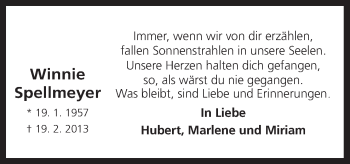 Traueranzeige von Winnie Spellmeyer von Neue Osnabrücker Zeitung GmbH & Co. KG
