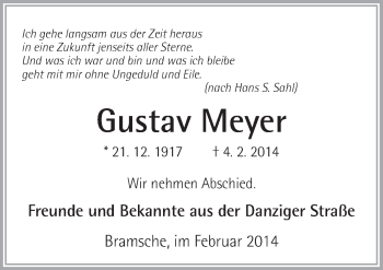 Traueranzeige von Gustav Meyer von Neue Osnabrücker Zeitung GmbH & Co. KG
