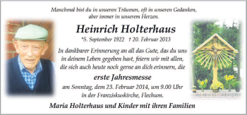 Traueranzeige von Heinrich Holterhaus von Neue Osnabrücker Zeitung GmbH & Co. KG