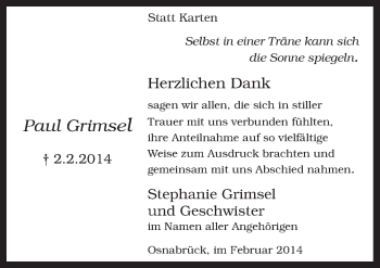 Traueranzeige von Paul Grimsel von Neue Osnabrücker Zeitung GmbH & Co. KG