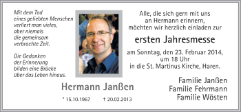 Traueranzeige von Hermann Janßen von Neue Osnabrücker Zeitung GmbH & Co. KG