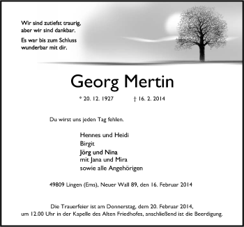 Traueranzeige von Georg Mertin von Neue Osnabrücker Zeitung GmbH & Co. KG