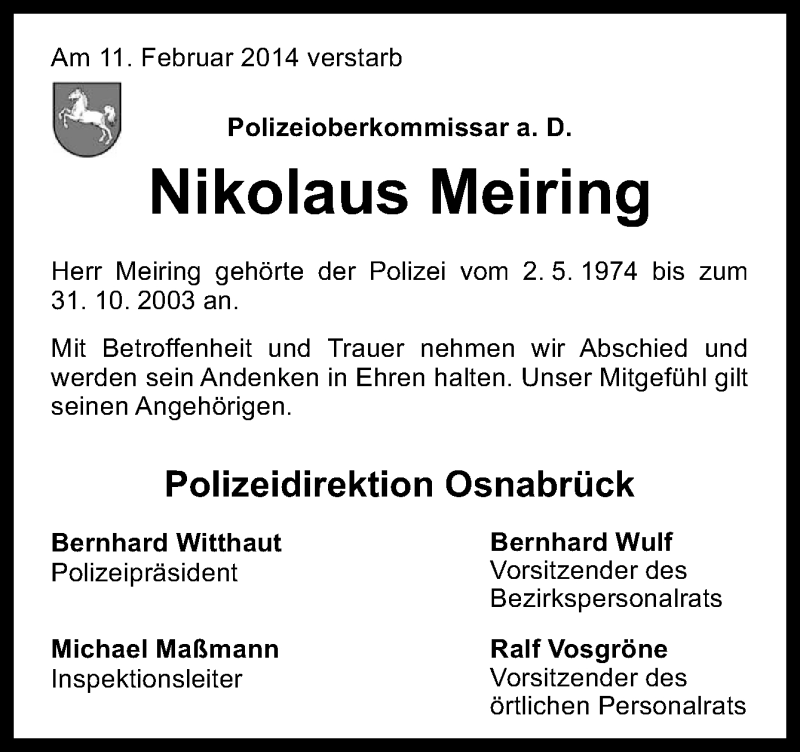  Traueranzeige für Nikolaus Meiring vom 18.02.2014 aus Neue Osnabrücker Zeitung GmbH & Co. KG