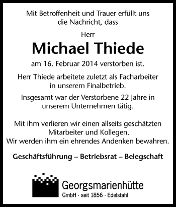 Traueranzeige von Michael Thiede von Neue Osnabrücker Zeitung GmbH & Co. KG
